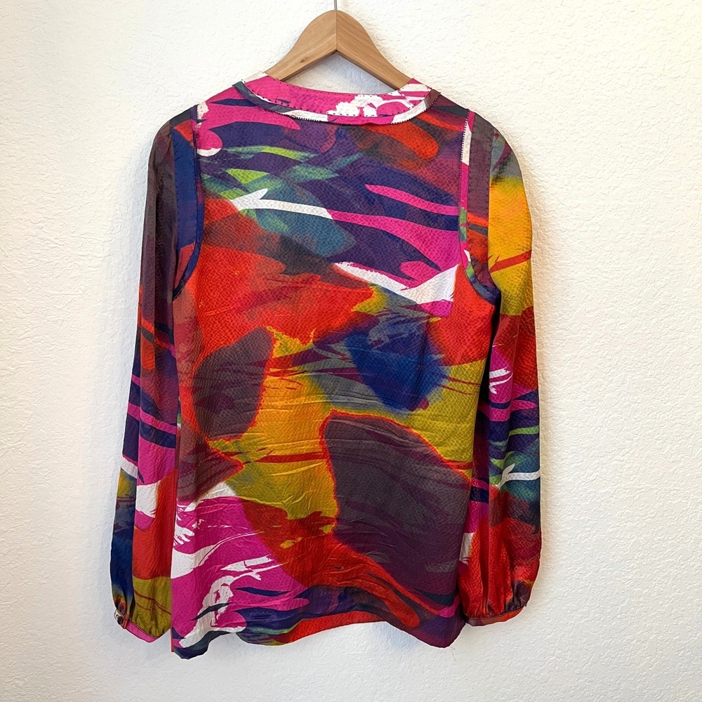 Tory Burch 100% Silk Tunic Blouse 8 Vibrant Abstract‎ Watercolor Artsy Designer - Picture 6 of 12